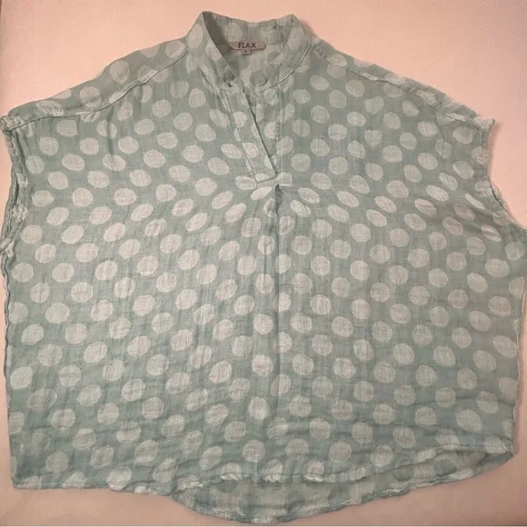 FLAX  Women’s Light Blue Polka Dot Linen Spartan Pullover Boxy Top Blouse Sz S - Picture 11 of 16